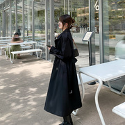 2024春秋韩版公主，袖中长款拼接腰带，风衣卡其黑灰色外套
