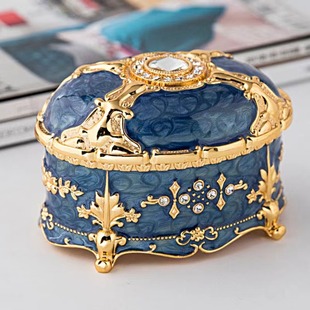 锌合金欧式创意复古宝石首饰盒收纳整理盒高档椭圆形公主饰品盒子