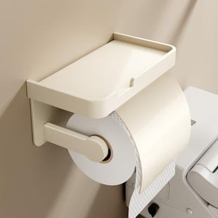 奶油风卫生间纸巾盒，壁挂式厕所纸巾架浴室，免打孔防水厕纸盒卷纸架