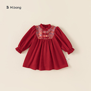 女童连衣裙2023冬季宝宝红色新年装礼服儿童加绒加厚周岁裙子