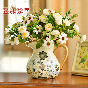 餐桌陶瓷小花瓶摆件客厅插花美式欧式台面干花装饰复古仿真花花器