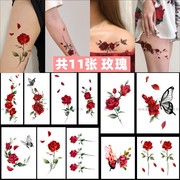 红玫瑰花卉纹身贴纸手臂小清新图案防水持久女仿真刺青后背