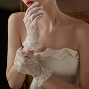 WG076法式白色超仙短款蕾丝荷叶花边婚礼服晚宴写真新娘婚纱
