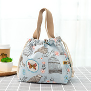 日式抽带小拎包女士手提包饭盒包便当袋甜美印花帆布包水桶包女包