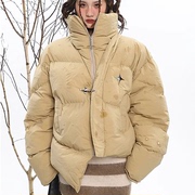 设计感卡其色棉服外套女冬季宽松大码加厚短款小个子高级感棉衣
