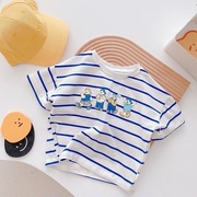 儿童短袖t恤夏季男宝宝卡通条纹半袖上衣小婴儿印花体恤衫洋气