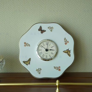 「蝶语&花语光阴」陶瓷，挂钟故我今我蝴蝶花朵造型立体电子时钟
