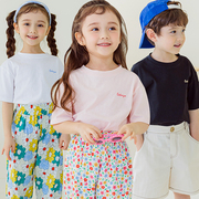 韩国童装2023夏款儿童短袖t恤基本款纯色，棉t恤圆领套头衫夏季汗衫