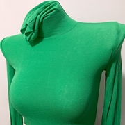 草绿色堆堆领打底衫！韩国ins性感微透长袖T恤薄款高领上衣2022冬