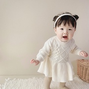 ins韩版女宝宝针织连衣裙秋冬装，婴儿洋气公主，包屁裙套装百天周岁
