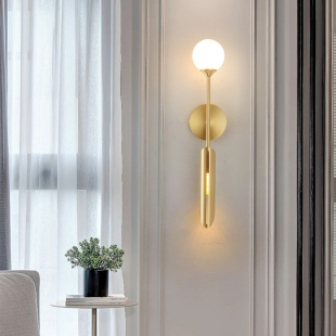 全铜轻奢壁灯客厅创意欧式现代简约电视背景墙灯，led卧室床头壁灯