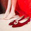 元鲜尖头平底婚鞋女红色结婚鞋子，新娘鞋2021年春孕妇可穿低跟