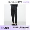 iammix27黑色直筒牛仔裤，女秋冬加厚拉绒休闲百搭高腰显瘦烟管裤女