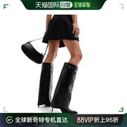 香港直邮潮奢asos女士clearly设计高跟翻折及膝靴子(黑色)