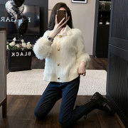 海马毛高领针织毛衣女冬2024洋气百搭设计感小众时髦开衫上衣外套