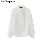 拉夏贝尔/La Chapelle春季蝴蝶结系带衬衣女长袖宽松雪纺衬衫