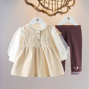 童装女童秋季公主裙三件套1-2-3岁女宝宝秋装连衣裙套装婴儿衣服