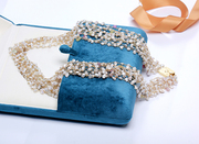 进口宝石珍珠项链 天然彩色宝石珍珠毛衣链925银长链 手工制作