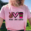 咖啡豹纹印花女士t恤女孩，休闲时尚夏天t恤时尚，宽松粉色短袖t恤