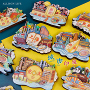 原创全中国内城市印象磁性冰箱贴景点地标旅游纪念品伴手磁贴