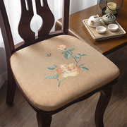 中式椅垫坐垫餐椅垫棉麻花朵刺绣，家用实木加厚防滑餐桌椅子垫座垫