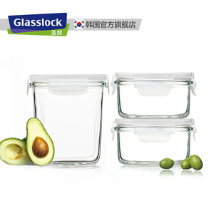 glasslock进口钢化玻璃保鲜盒可微波炉加热饭盒冰箱，带饭汤粥套装