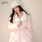 LJOS羊羔毛领嫩粉色羽绒服加厚保暖95白鸭绒外套时尚设计冬装