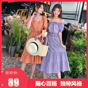 格纹2019闺蜜女装夏季网红韩版显瘦连衣裙学生小香风长款裙子