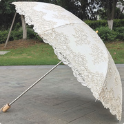 米色蕾丝刺绣花复古典奢华黑胶二折防紫外线防晒太阳伞晴雨伞