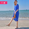 裙子女2024夏季蓝色，雪纺连衣裙海边度假宽松气质沙滩长裙超仙