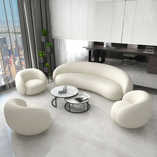 简约现代接待沙发北欧公寓客厅小户型圆弧沙发美容院形服装店沙发