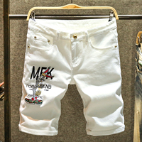 白色刺绣夏季短裤，男牛仔百搭中裤