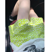 孕妇牛仔短裤夏季外穿薄款时尚绿色豹纹阔腿裤子夏装A字休闲热裤