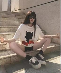 韩版印花T恤女纯棉休闲美式复古动漫卡通上衣夏季宽松通勤短袖女