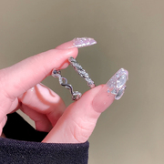 银色素圈戒指女小众设计高级感对戒镶钻食指戒指女开口尾戒指环女