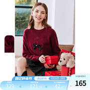 betu百图红色毛衣女(毛，衣女)圆领套头设计感小众针织衫上衣2023年冬季
