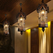 异丽东南亚风格手工木雕吊灯泰式客厅spa会所玄关走廊灯具装饰品