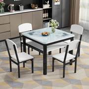 正方形餐桌椅组合小户型钢化玻璃吃饭桌，时尚双层四方桌，家用小桌子