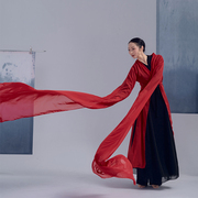 粉墨千秋古典舞红色雪纺水袖舞2米长袖五片式飘逸垂感开衫