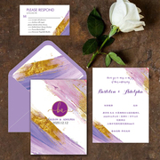 紫色水彩大理石纹金色婚礼，请柬套系信封桌卡迎宾牌喜糖盒请帖喜帖