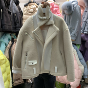 设计感拉链口袋皮毛一体，机车外套女2021冬韩版洋气保暖显瘦