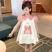 小女孩连衣裙夏季洋气甜美可爱卡通粉色公主女童儿童夏装裙子