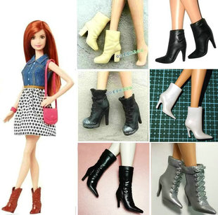 6分玩具娃娃服装配件鞋子 高跟短靴毛毛边坡跟靴流苏靴尖头靴