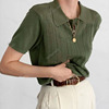 Whitehead美式复古军绿色POLO领显白针织短袖T恤女夏季上衣婋壹