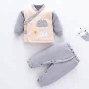 新生婴儿儿衣服秋冬0一3个月宝宝两件套纯棉保暖套装冬装52码分体