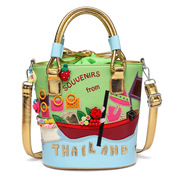 包包女2024女包文艺帆布水桶包绿色时尚休闲泰国手提斜跨小包