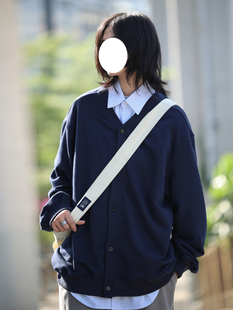假两件针织衫男女冬季日系宽松慵懒风衬衫藏蓝毛衣开衫外套设计感