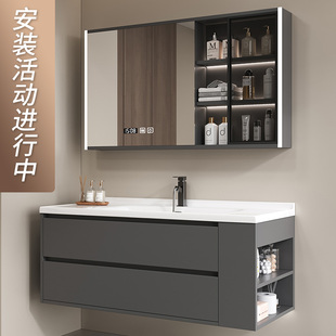 现代简约浴室柜组合卫生间，陶瓷一体轻奢实木，洗手脸面盆洗漱台套装