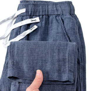 100%纯亚麻透气中国风，灰蓝色长裤夏季薄款简约休闲裤，男士裤子