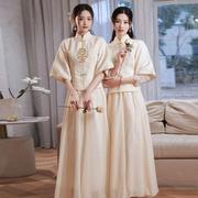 中式伴娘服长款2024春夏，显瘦婚礼伴娘，团姐妹裙中国风姊妹礼服